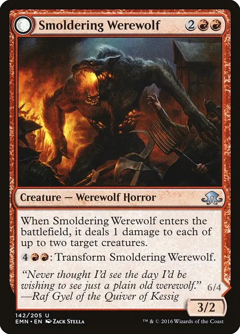 Smoldering Werewolf // Erupting Dreadwolf · Eldritch Moon 142/208