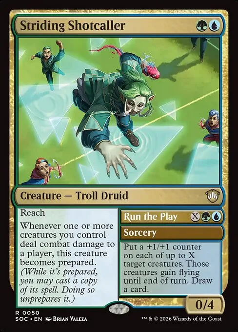 Striding Shotcaller // Run the Play · Secrets of Strixhaven Commander 50/426