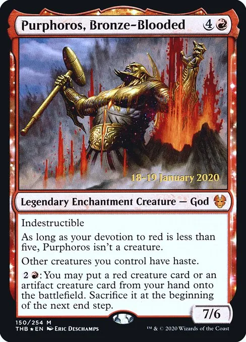 Purphoros, Bronze-Blooded · Theros Beyond Death Promos 150s/137