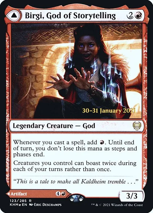 Birgi, God of Storytelling // Harnfel, Horn of Bounty · Kaldheim Promos 123s/158