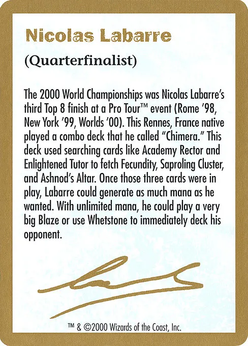 Nicolas Labarre Bio · World Championship Decks 2000 nl0a/117