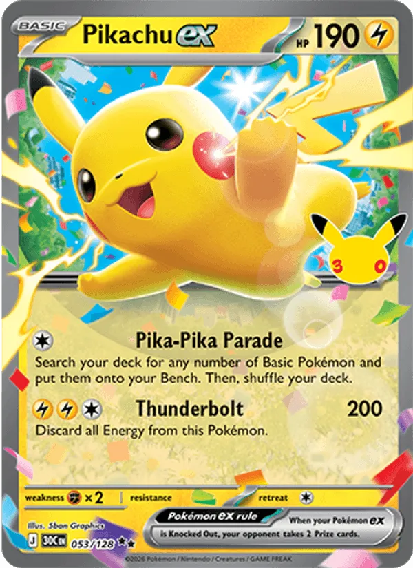 Pikachu ex · 30th Celebration 053/128