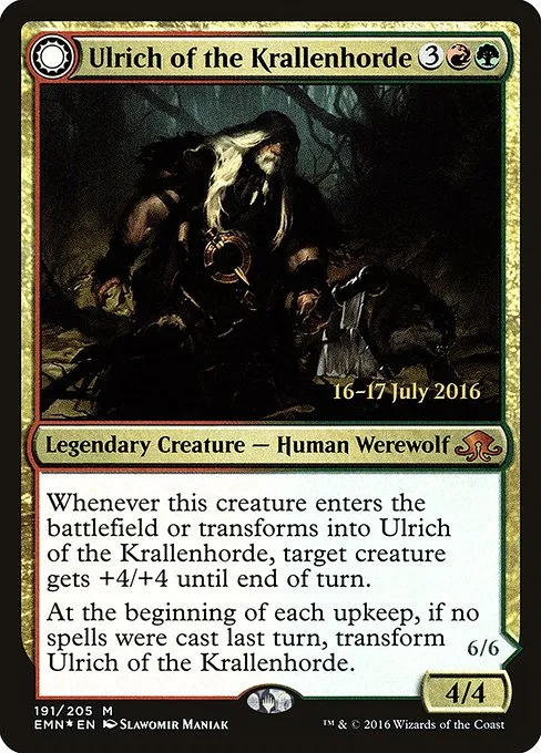Ulrich of the Krallenhorde // Ulrich, Uncontested Alpha · Eldritch Moon Promos 191s/77