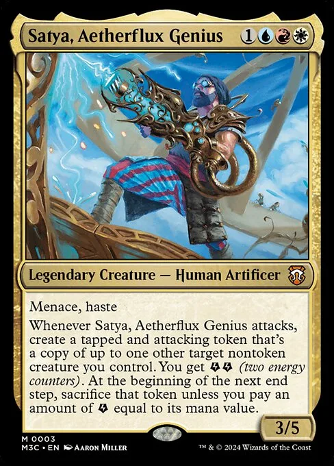 Satya, Aetherflux Genius · Modern Horizons 3 Commander 3/398