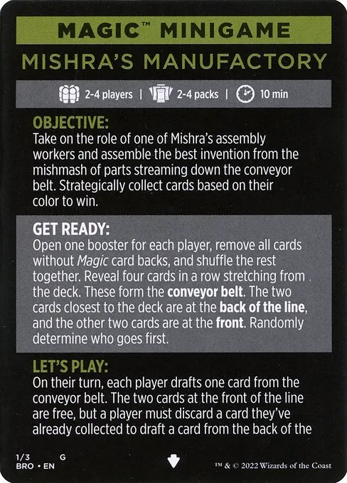 Mishra's Manufactory // Mishra's Manufactory (cont'd) · The Brothers' War Minigames 1/3