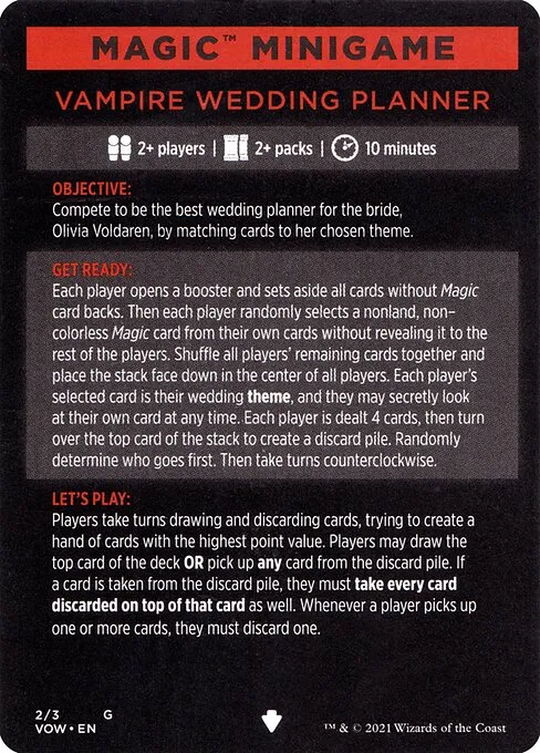 Vampire Wedding Planner // Vampire Wedding Planner (cont'd) · Innistrad: Crimson Vow Minigames 2/3