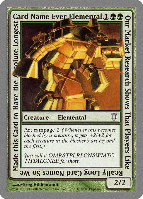 Our Market Research Shows That Players Like Really Long Card Names So We Made this Card to Have the Absolute Longest Card Name Ever Elemental · Unhinged 107/168