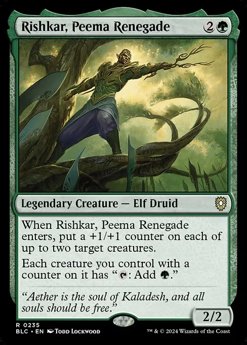 Rishkar, Peema Renegade · Bloomburrow Commander 235/356