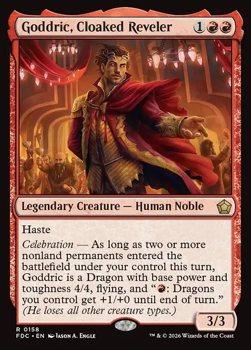 Goddric, Cloaked Reveler · Foundations Commander 158/3