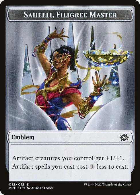Saheeli, Filigree Master Emblem · The Brothers' War Tokens 12/12