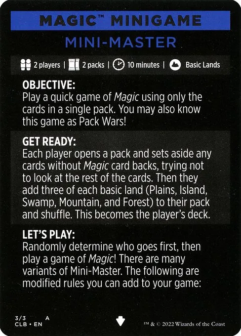 Mini-Master // Mini-Master (cont'd) · Commander Legends: Battle for Baldur's Gate Minigames 3/3