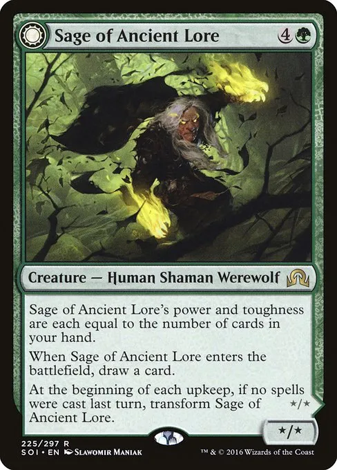 Sage of Ancient Lore // Werewolf of Ancient Hunger · Shadows over Innistrad 225/302