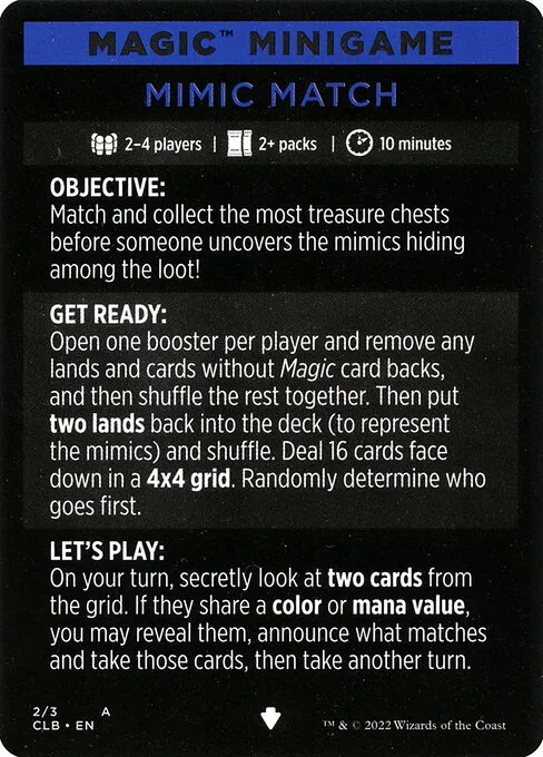 Mimic Match // Mimic Match (cont'd) · Commander Legends: Battle for Baldur's Gate Minigames 2/3