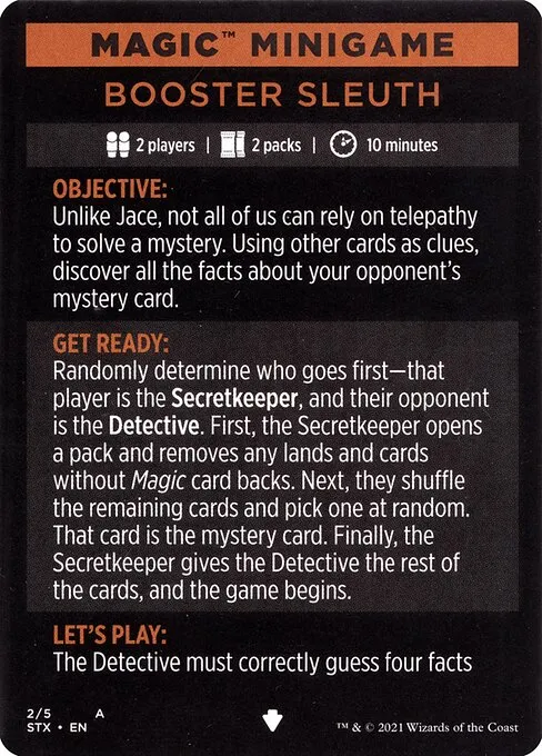 Booster Sleuth // Booster Sleuth (cont'd) · Strixhaven: School of Mages Minigames 2/5