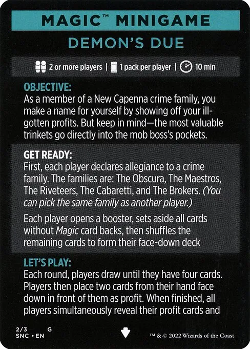 Demon's Due (minigame) // Demon's Due (cont'd) · Streets of New Capenna Minigames 2/3