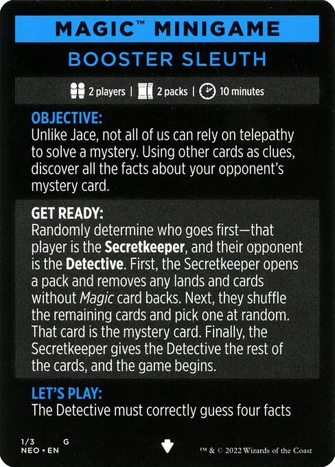 Booster Sleuth // Booster Sleuth (cont'd) · Kamigawa: Neon Dynasty Minigames 1/3