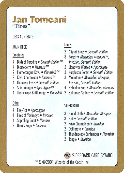 Jan Tomcani Decklist · World Championship Decks 2001 jt0b/138