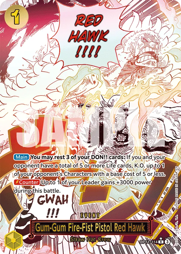 Gum-Gum Fire-Fist Pistol Red Hawk (Alternate Art) · A Fist of Divine Speed OP11-114/151