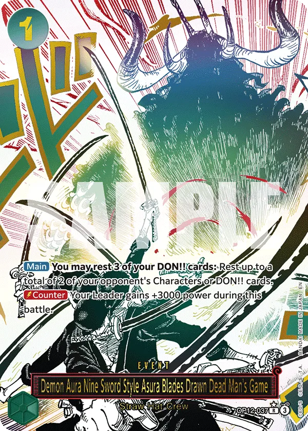 Demon Aura Nine Sword Style Asura Blades Drawn Dead Man's Game (Alternate Art) · Legacy of the Master OP12-037/154
