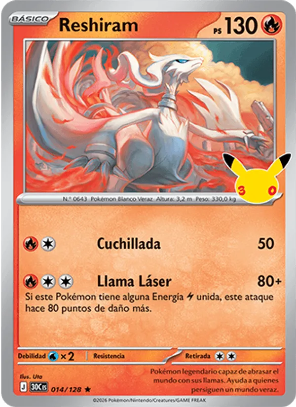 Reshiram · Celebración 30.º Aniversario 014/128