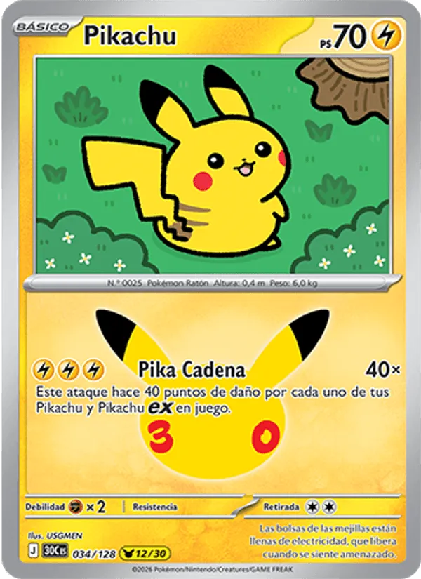Pikachu · Celebración 30.º Aniversario 034/128