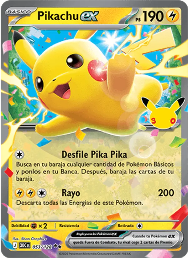 Pikachu ex · Celebración 30.º Aniversario 053/128