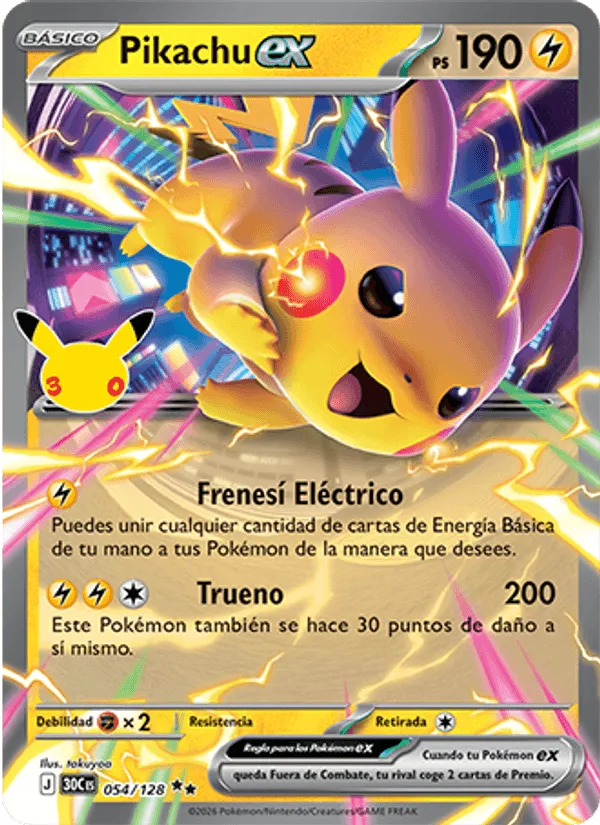 Pikachu ex · Celebración 30.º Aniversario 054/128