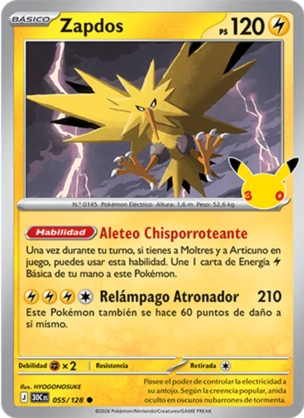 Zapdos · Celebración 30.º Aniversario 055/128