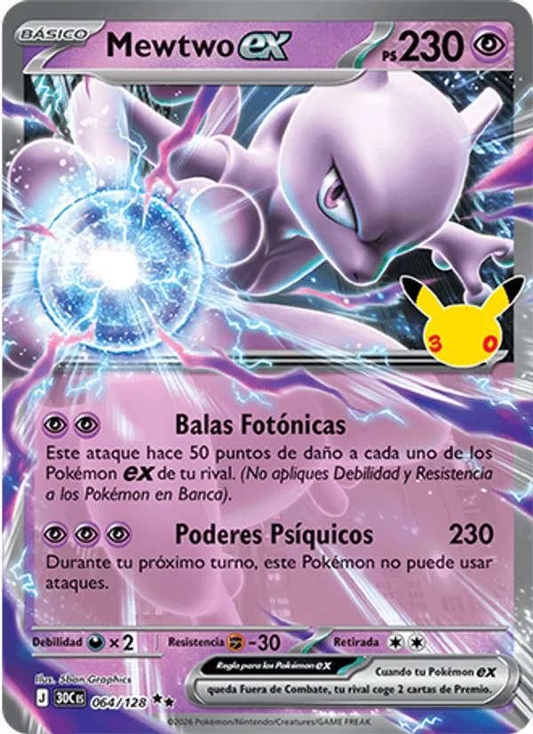 Mewtwo ex · Celebración 30.º Aniversario 064/128