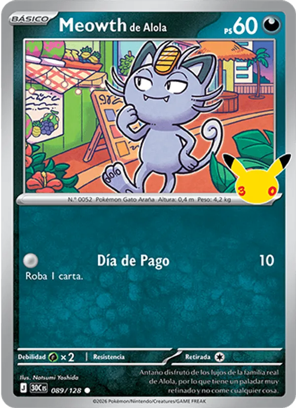 Meowth de Alola · Celebración 30.º Aniversario 089/128