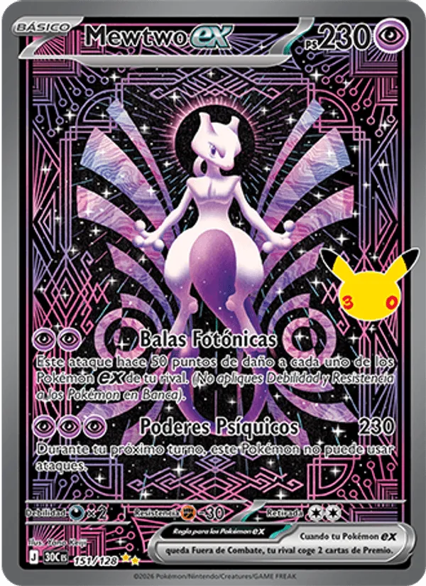 Mewtwo ex · Celebración 30.º Aniversario 151/128