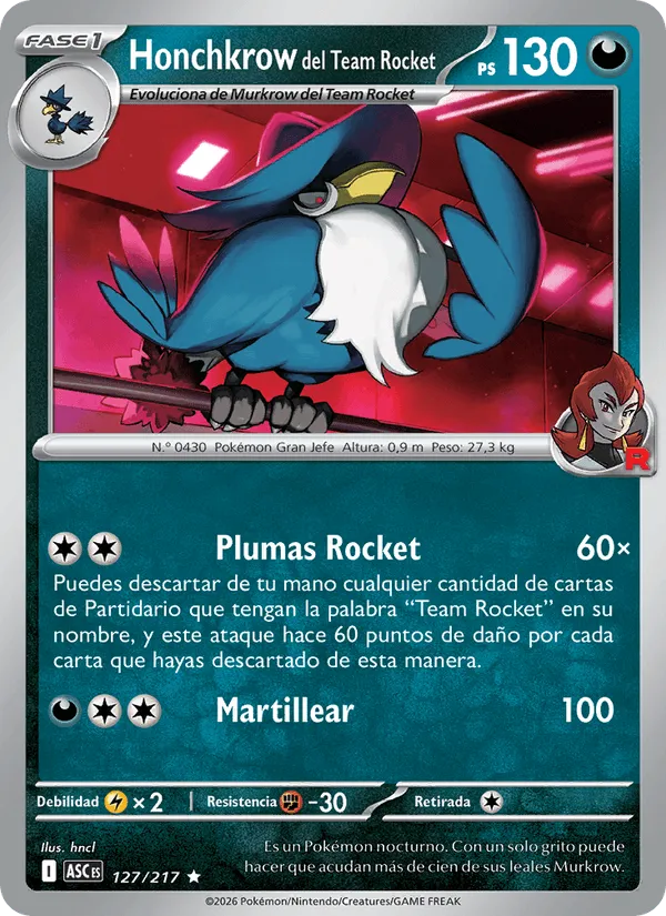 Honchkrow del Team Rocket · Héroes Ascendentes 127/217