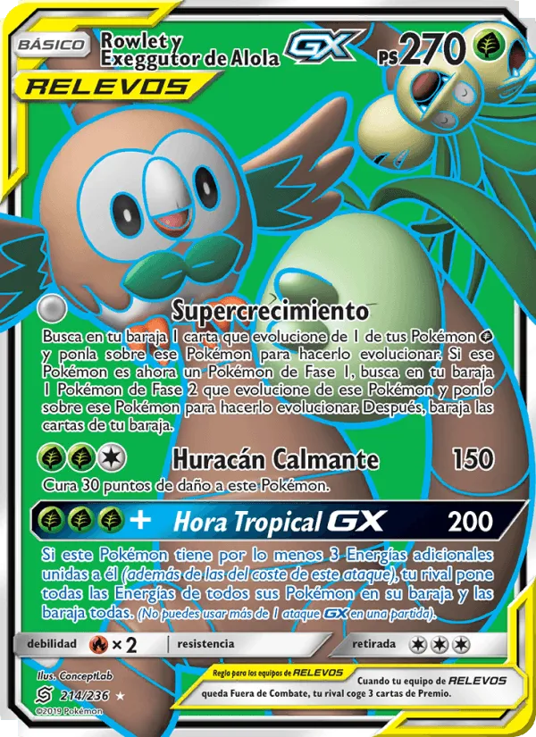 Rowlet y Exeggutor de Alola GX · Mentes Unidas 214/236