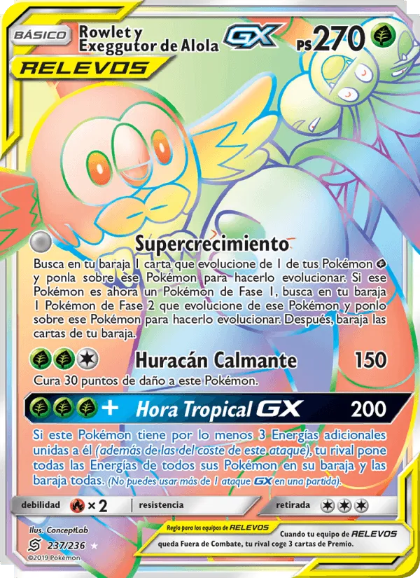 Rowlet y Exeggutor de Alola GX · Mentes Unidas 237/236
