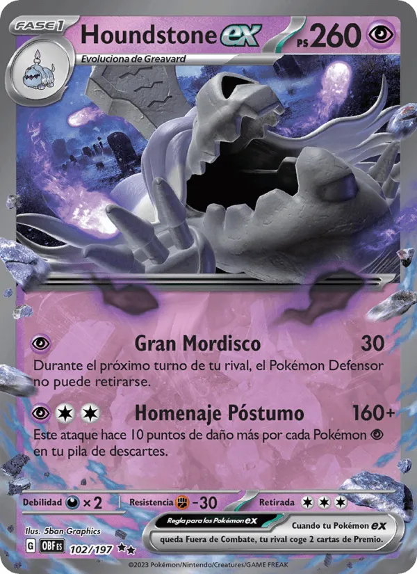 Houndstone ex · Llamas Obsidianas 102/197