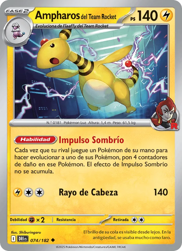 Ampharos del Team Rocket · Rivales Predestinados 074/182