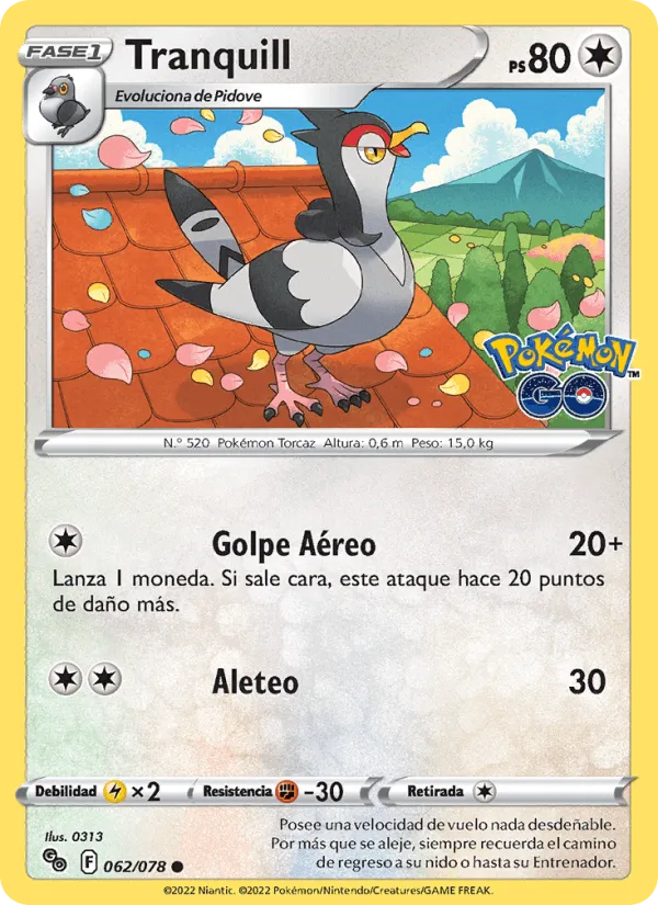 Tranquill · Pokémon GO 062/78