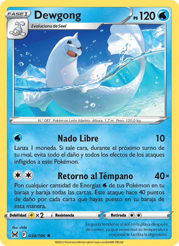 Dewgong · Origen Perdido 034/196