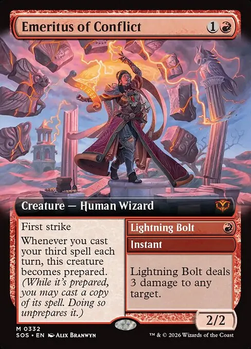 Emeritus of Conflict // Lightning Bolt · Secrets of Strixhaven 332/368
