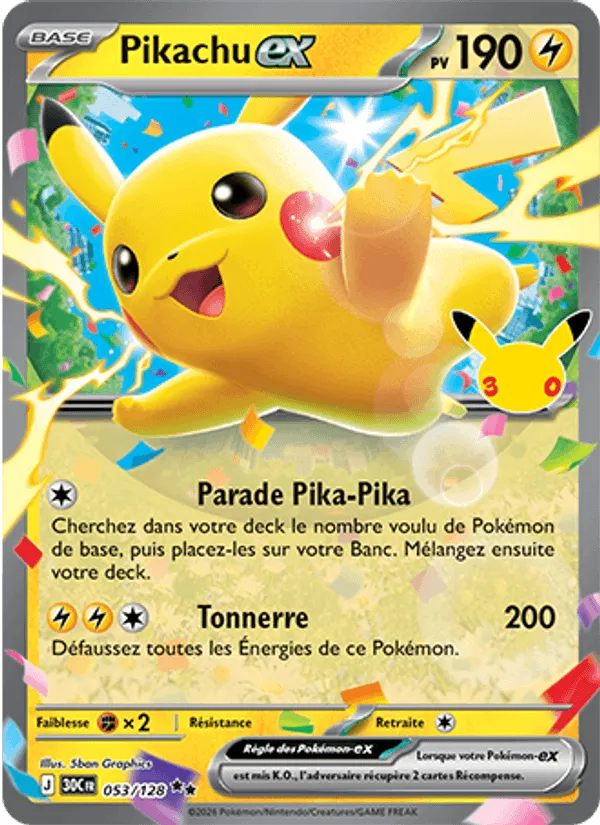 Pikachu-ex · 30ᵉ Anniversaire 053/128