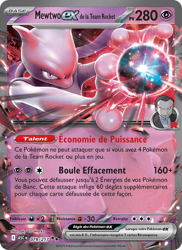 Mewtwo-ex de la Team Rocket · Héros Transcendants 079/217