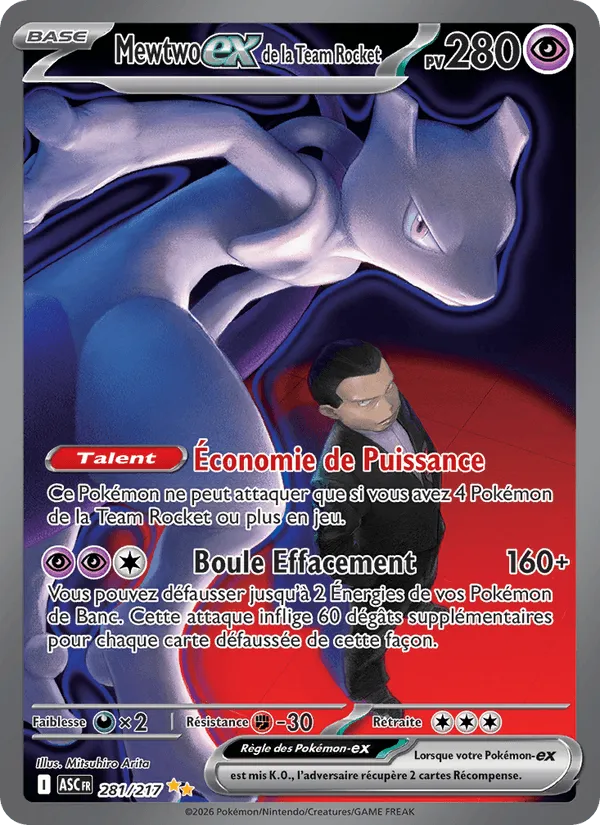 Mewtwo-ex de la Team Rocket · Héros Transcendants 281/217