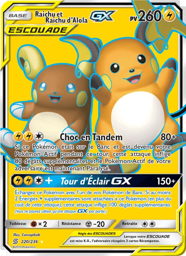 Raichu et Raichu d’Alola GX · Harmonie des Esprits 220/236