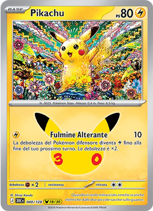 Pikachu · 30° Anniversario 040/128