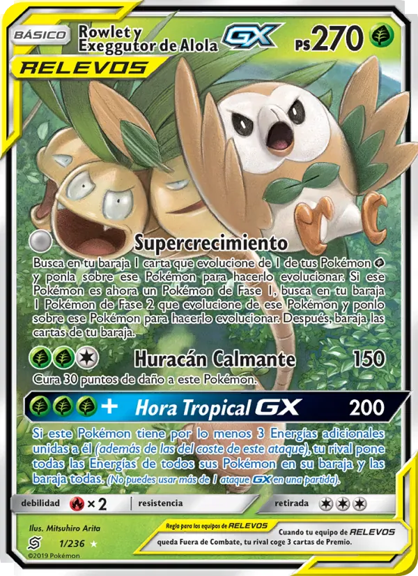 Rowlet y Exeggutor de Alola GX · Mentes Unidas 1/236