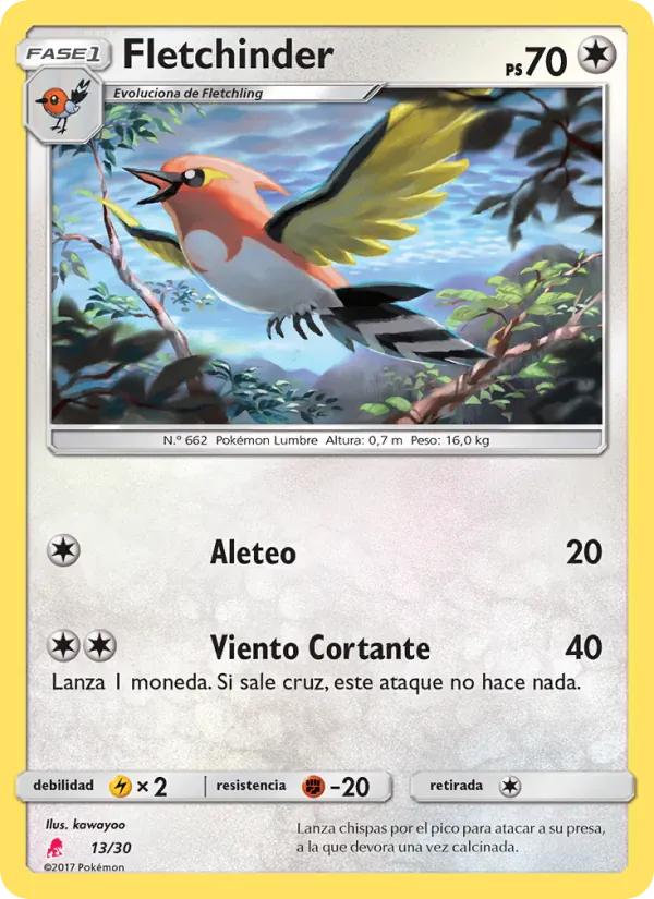 Fletchinder · Kit de Entrenador Sol y Luna (Lycanroc) 13/30