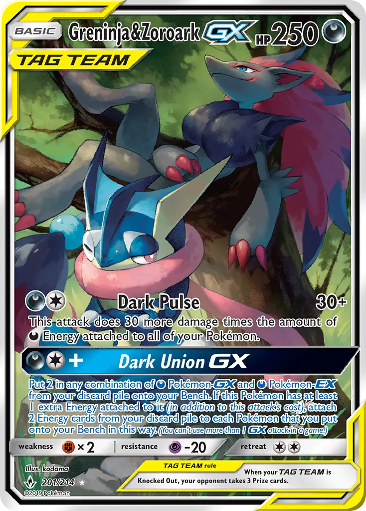Greninja & Zoroark GX · Unbroken Bonds 201/214