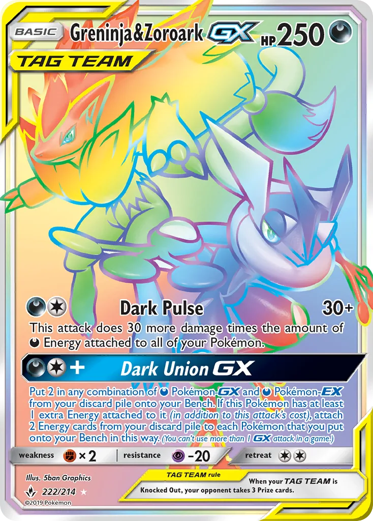 Greninja & Zoroark GX · Unbroken Bonds 222/214