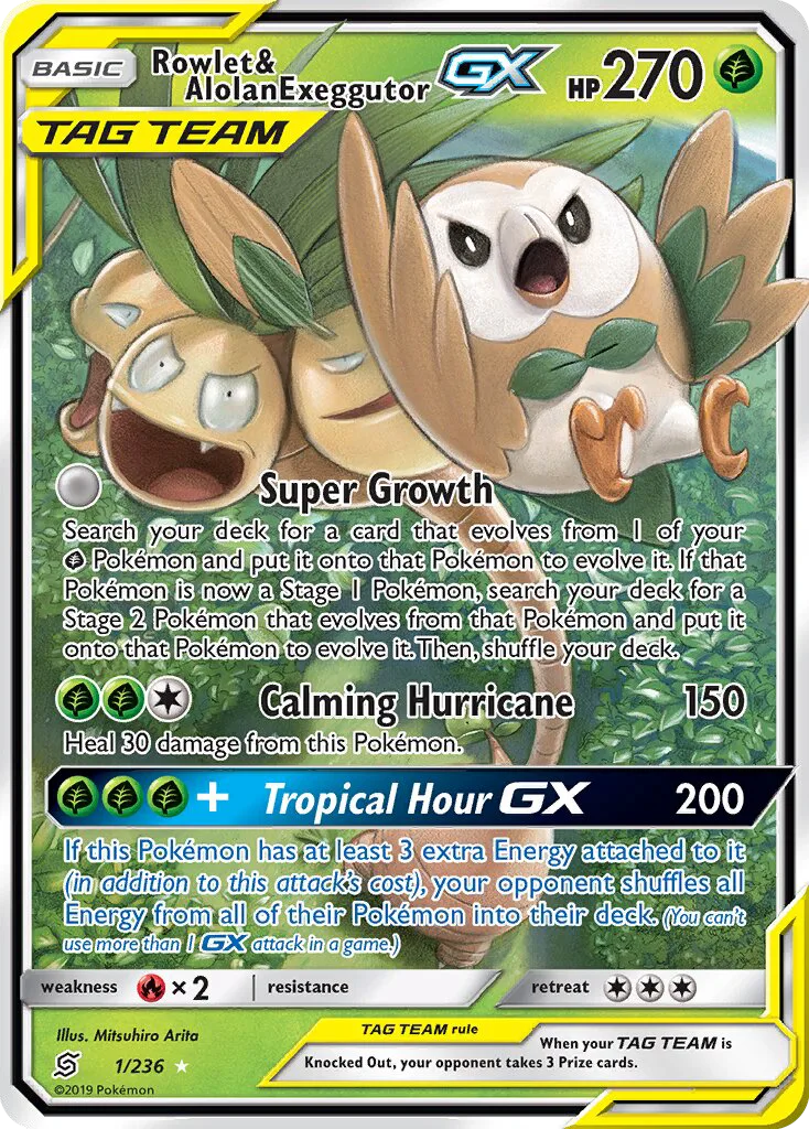 Rowlet & Alolan Exeggutor GX · Unified Minds 1/236