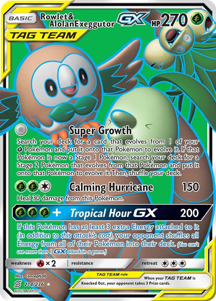Rowlet & Alolan Exeggutor GX · Unified Minds 214/236